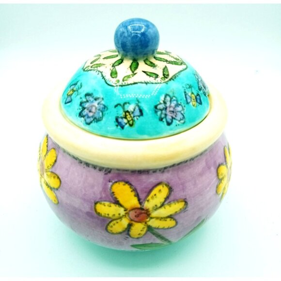 Ceramic Creamer w Lid Sue Zipkin Design Sango Birds & The Bees 3.5 Inch Vibrant - Picture 4 of 15